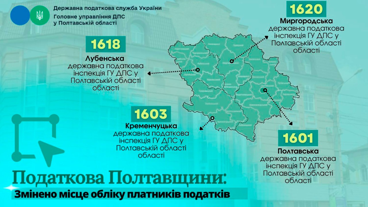 Податкова Полтавщини: Змінено місце обліку платників податків